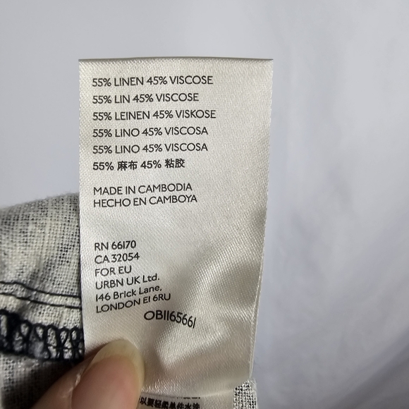 Anthropologie Linen Joggers Palm Leaf Pattern Black Ivory Drawstring Womens M - Picture 11 of 15